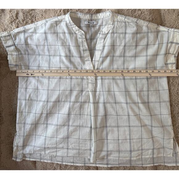 Madewell Lakeline White Ivory Cotton Windowpane Popover Short Sleeve Top Size L - Picture 5 of 8